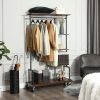 Industrial Metal Pipe Garment Rack with Wood Storage Shelves on Wheels