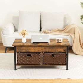 Metal coffee table,desk,with a lifting table,and hidden storage space.There were two removable wicker baskets that could be placed in any space such a