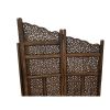 Benzara Hand Carved Foldable 4 Panel Wooden Partition Screen/RoomDivider,Brown