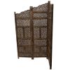 Benzara Hand Carved Foldable 4 Panel Wooden Partition Screen/RoomDivider,Brown