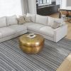 32 Inch Artisanal Round Drum Coffee Table, Hammered Embossed Texturing, Aluminum, Antique Brass