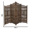 Benzara Hand Carved Foldable 4 Panel Wooden Partition Screen/RoomDivider,Brown