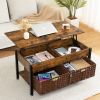 Metal coffee table,desk,with a lifting table,and hidden storage space.There were two removable wicker baskets that could be placed in any space such a