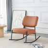 PU material cushioned rocking chair, unique rocking chair, cushioned seat, brown backrest rocking chair, black metal legs. Comfortable side chairs in