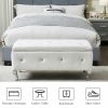 Upholstered Storage Ottoman Bench For Bedroom End Of Bed Faux Leather Rectangular Storage Benches Footrest With Crystal Buttons For Living Room Entryw