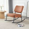 PU material cushioned rocking chair, unique rocking chair, cushioned seat, brown backrest rocking chair, black metal legs. Comfortable side chairs in