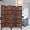 The Urban Port Handmade Foldable 4 Panel Wooden Partition Screen Room Divider, Brown