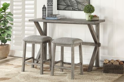 3-Piece Pack Counter Height Set Table and 2 Barstools Upholstered Seat Gray Finish Dining Kitchen Furniture