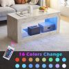 Modern Coffee Table with LED Light, Faux Marble High Glossy Coffee End Table with Open Storage for Living Room