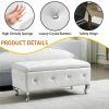 Upholstered Storage Ottoman Bench For Bedroom End Of Bed Faux Leather Rectangular Storage Benches Footrest With Crystal Buttons For Living Room Entryw