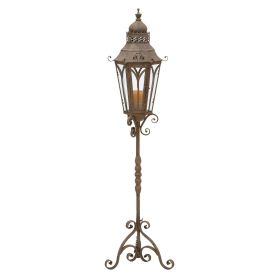 DecMode Brown Metal Tall Standing Decorative Candle Lantern