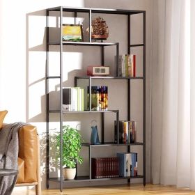 6 Tier Black Metal Bookshelf -Sturdy and Stylish Tall Open Bookcase for Plants, Books, and Décor, Multi-Purpose Display Shelf with Anti-Tip Wall Mount