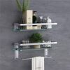 Glass Bathroom Shelf 15.7in Bathroom Shelf Wall Mounted Floating Glass Shelves with Towel Holder Glass Shower Shelf 2 Tier