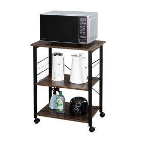 Baker's Rack 3-Tier Kitchen Utility Microwave Oven Stand Storage Cart Workstation Shelf(Vintage Board Top Black Metal Frame) RT (Color: Vintage / Black)