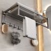 Towel Rack for Bathroom Towel Storage Wall Mounted Foldable Towel Shelf with Towel Bar Hooks No Assembly Required 24-Inch