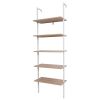 5-Shelf Wood Ladder Bookcase with Metal Frame Industrial 5-Tier Modern Ladder Shelf