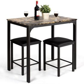 3 Pieces Counter Height Dining Set Faux Marble Table (Color: Brown)