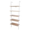 5-Shelf Wood Ladder Bookcase with Metal Frame Industrial 5-Tier Modern Ladder Shelf