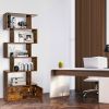 6-Tier S-Shaped Freestanding Bookshelf with Cabinet and Doors